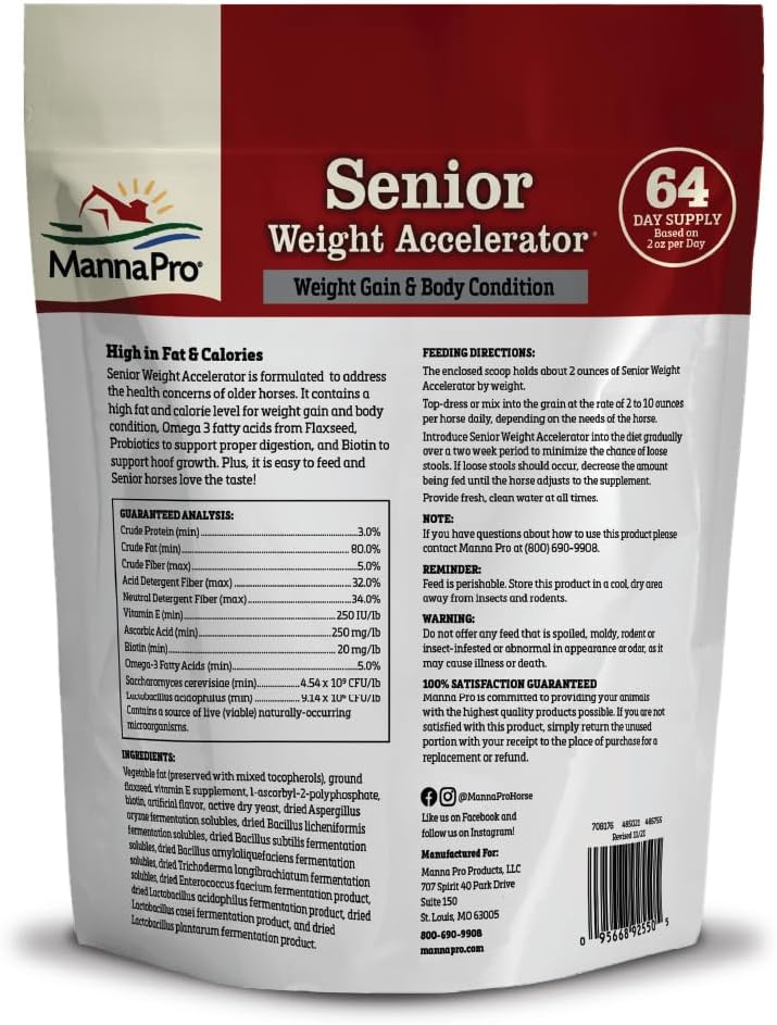 Manna Pro Weight Accelerator Horse Supplement, Meal Topper, Omega-3