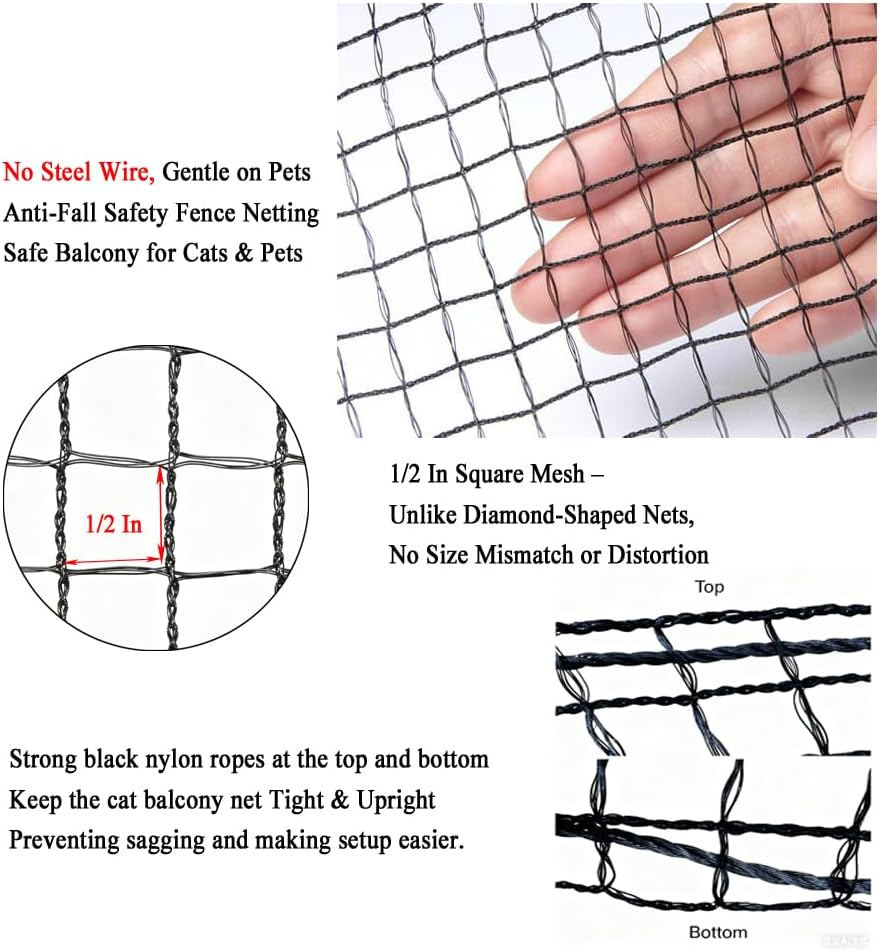 10 x 20 FT Cat Netting Balcony, No Steel Wire, Anti-Fall Safety Net
