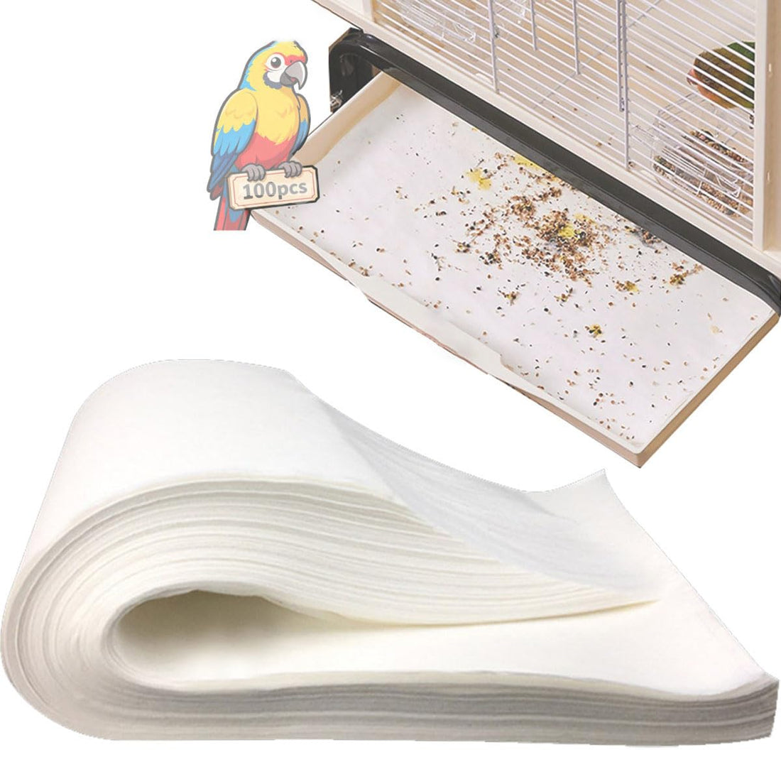 Lesimnky 100pcs Bird Cage Liner Papers,11×20in Big Size Disposable