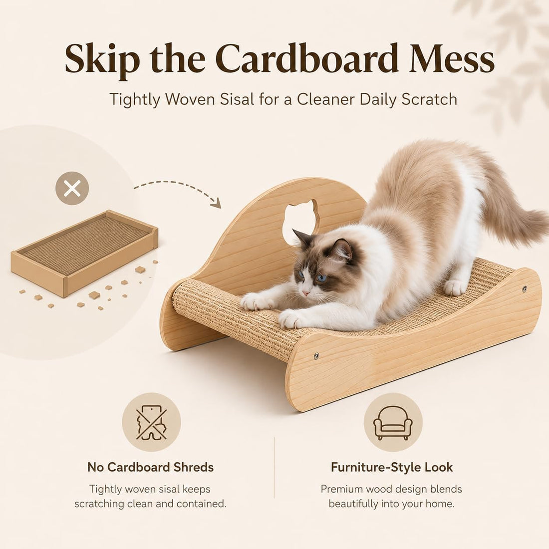 23" Large Sisal Cat Scratcher Lounge Bed for Indoor Cats