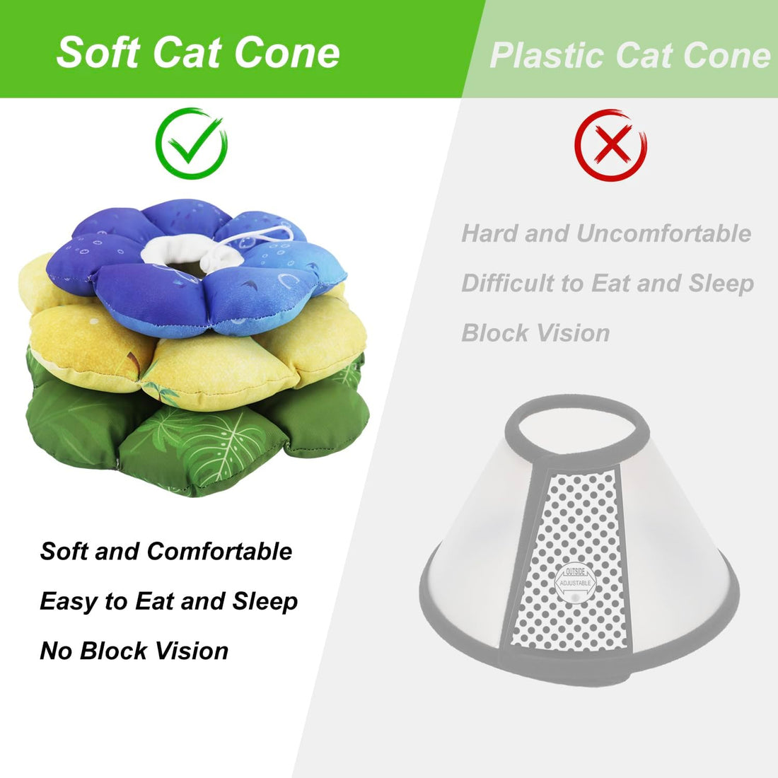 Cat Soft Cone Collar, Adjustable Cat Recovery Cones to Stop Licking