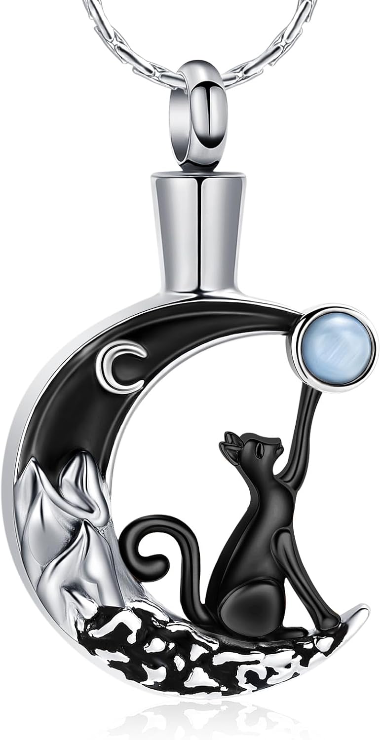 constantlife Cat Moon Urn Necklace for Women Pet Cremation Jewelry