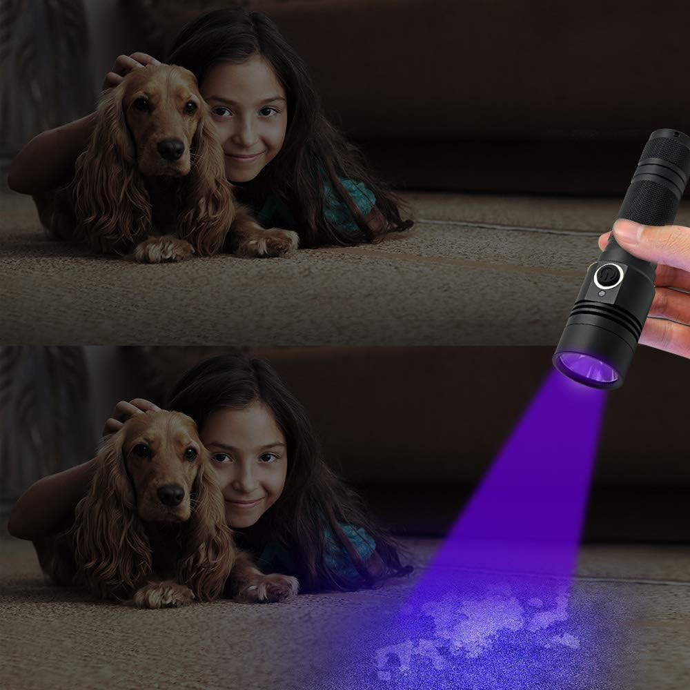 COSMOING 395nm UV Flashlight, Rechargeable Black Light Flashlight