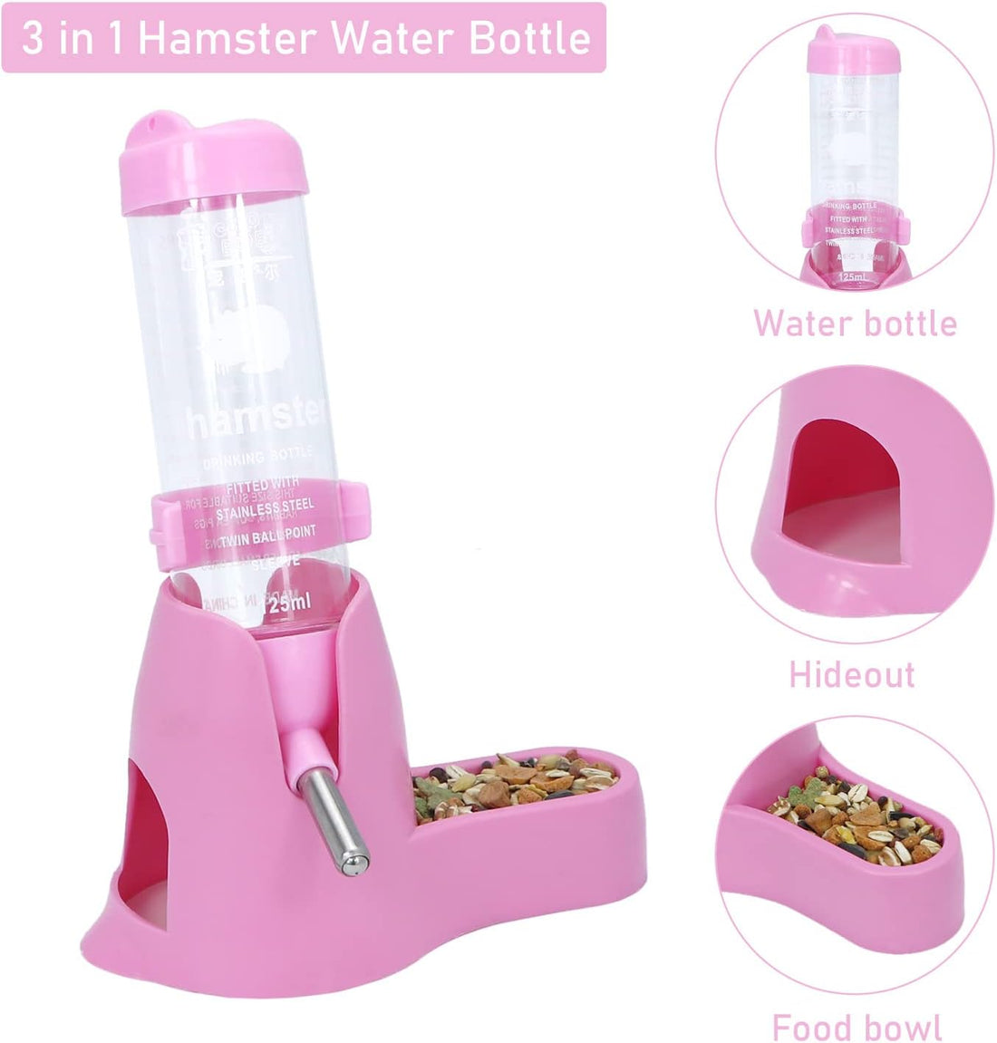 Wontee Hamster Water Bottle Water Dispenser Hamster Silent Exercise