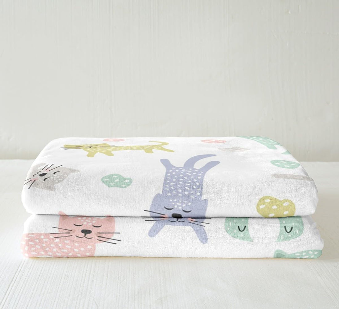 Cat Sherpa Blanket Cute Kitten Cat Fleece Throw Blanket Colorful Cat