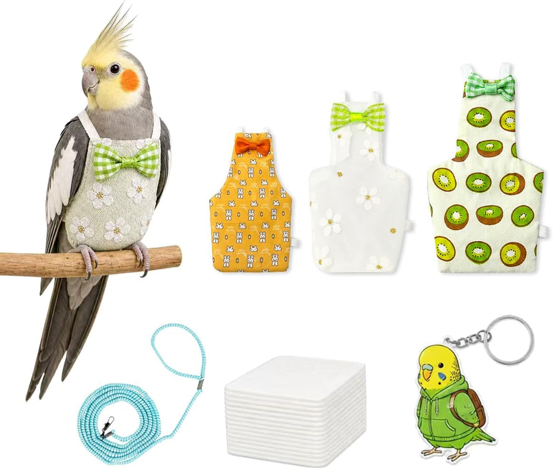 9 Pcs Reusable Bird Diaper Flight Suit with Leash Diaper Pads (S)