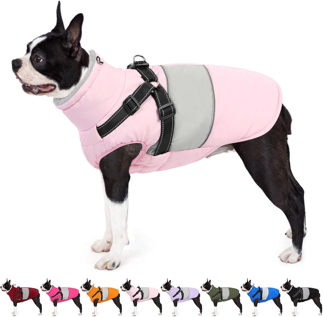 AOFITEE Dog Coat with Harness Waterproof Dog Winter Jacket for Medium