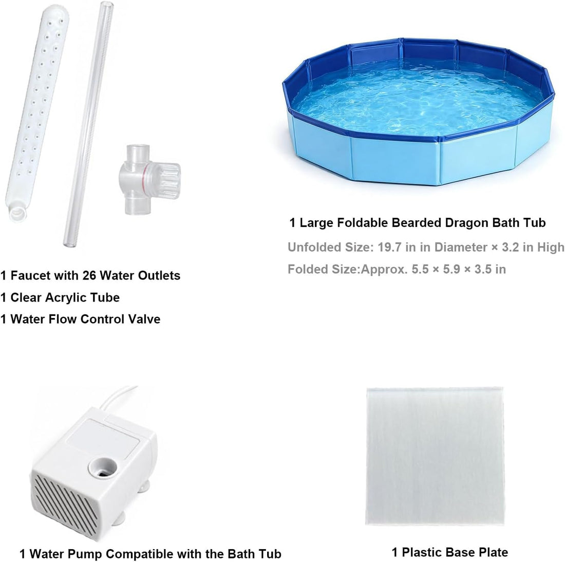 Bearded Dragon Water Fountain Reptile Pool with Foldable Bath Tub