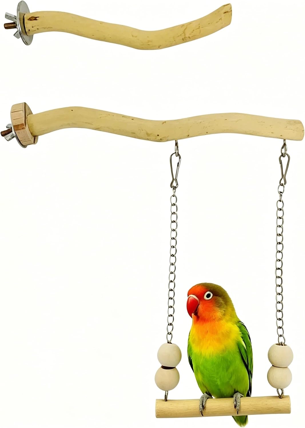 Bird Perch and Swing for Small Birds, Natural Wood Cage Accessories