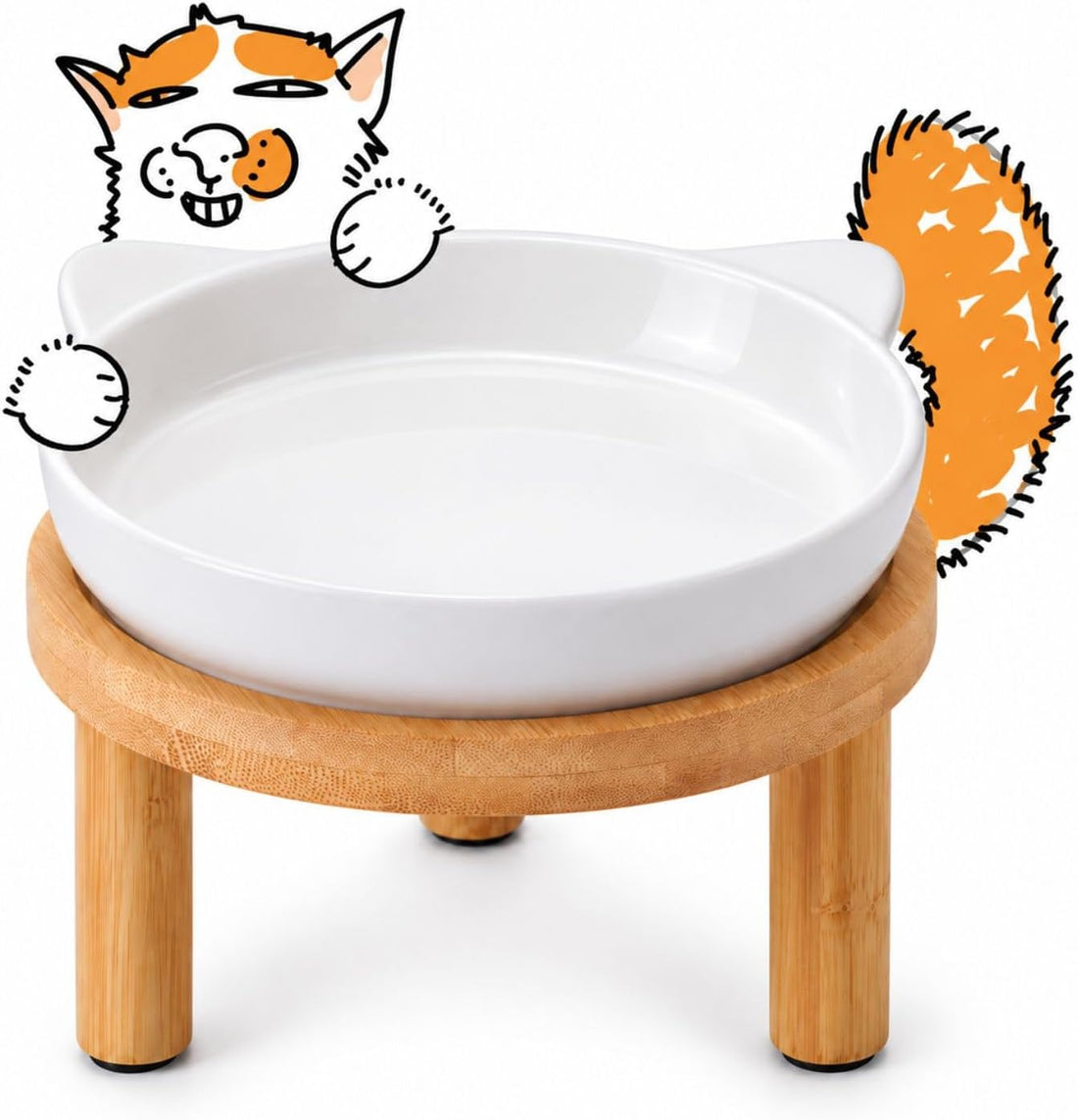 2 Pack Elevated Ceramic Cat Bowls with Bamboo Stand for Cat Bowl