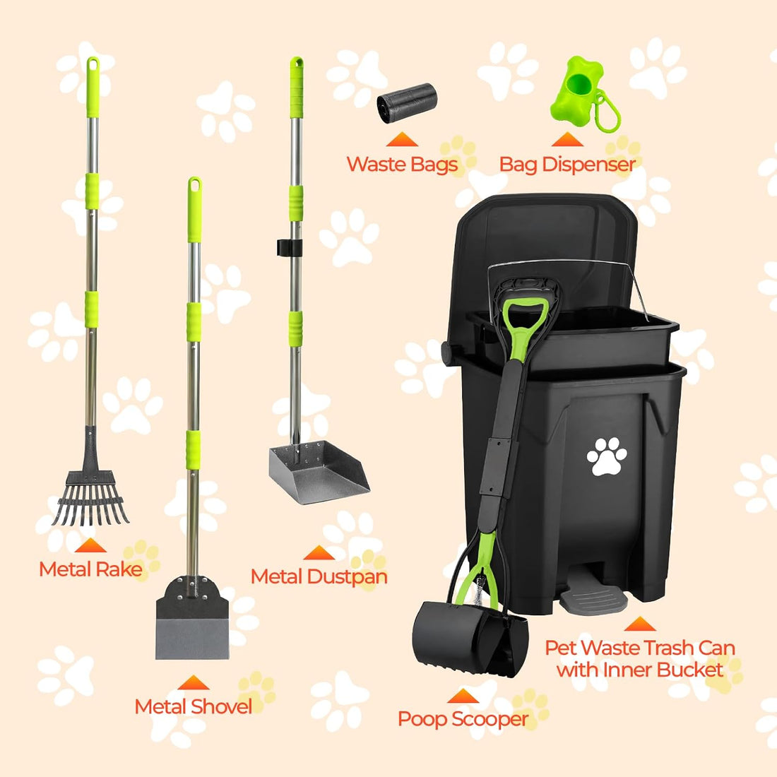AXINCANAAN 30L Pooper Scooper with Dog Poop Trash Can Outside