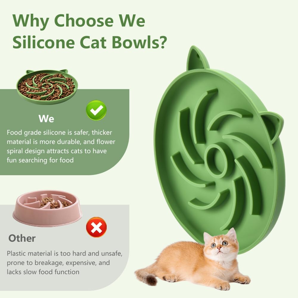 2Pcs Silicone Slow Feeder Cat Bowl,Puzzle Feeder,Interactive