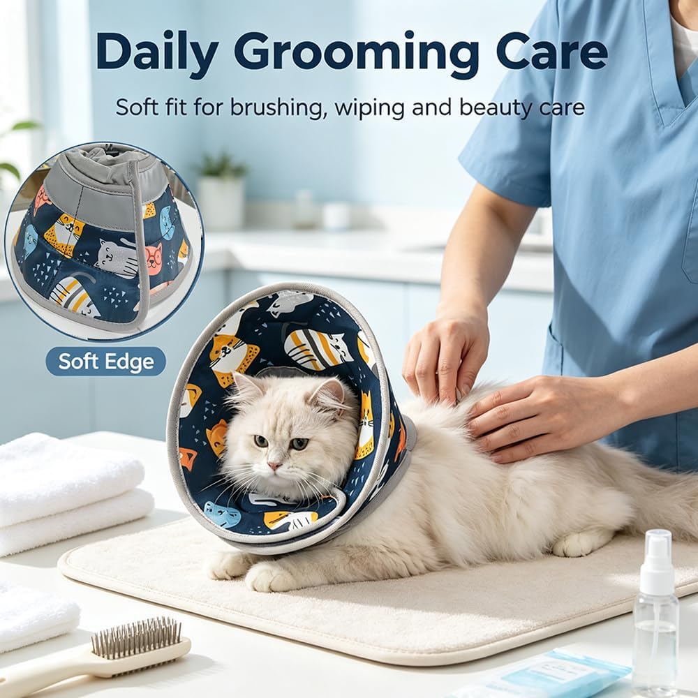 Soft Cat Cone, Elizabethan Cone for Cats, Adjustable, Foldable