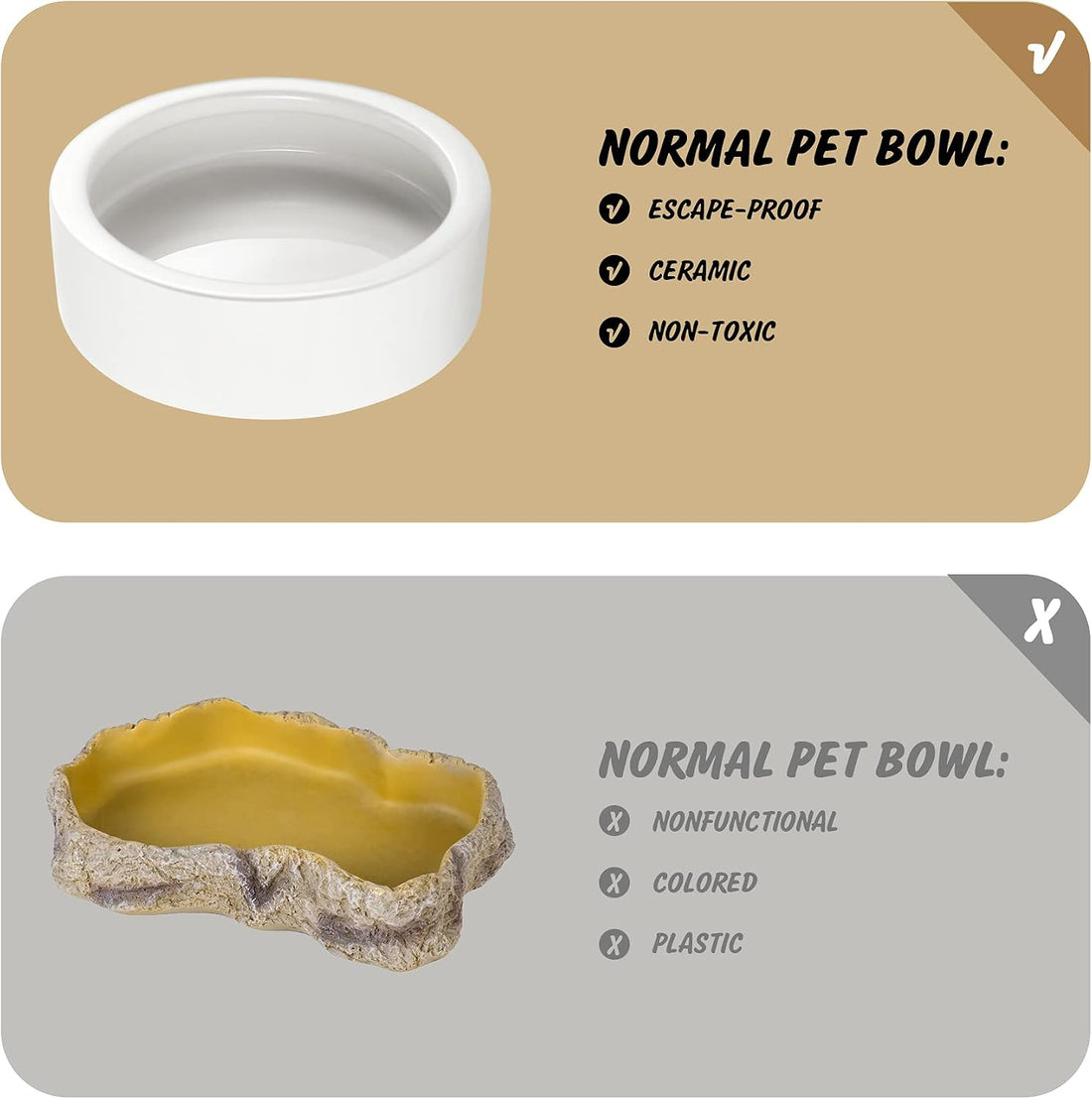 Reptile Food Dish Bowl 2Pcs Lizard Gecko Worm Water Bowls Small