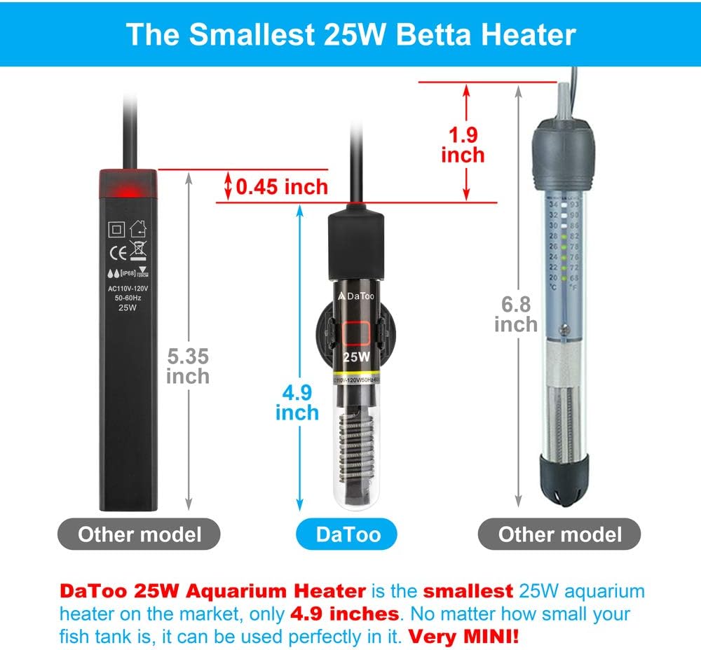 DaToo Mini Aquarium Heater 25W Small Fish Tank Heater 25 Watt