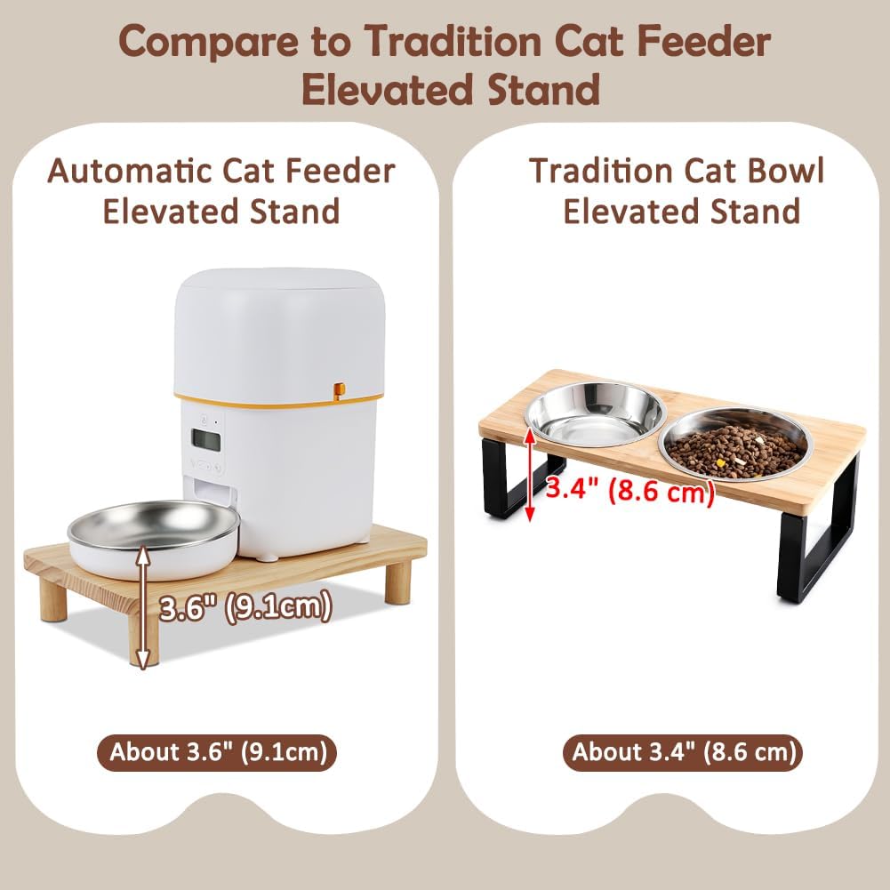 SZEE 2-Pack Cat Food Stand, Elevated Pine Wood Cat Feeder Stand for 2