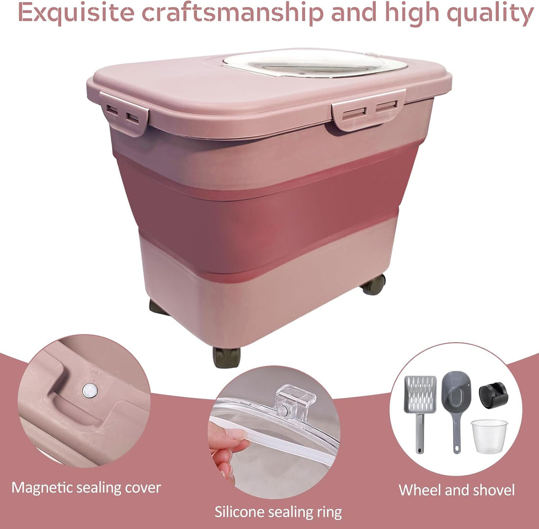 SECOAT Collapsible Cat Litter Storage Container with Rolling