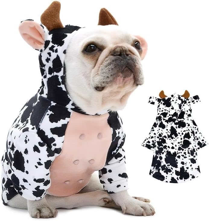 DELIFUR Dog Cow Costume for Halloween, Black and White