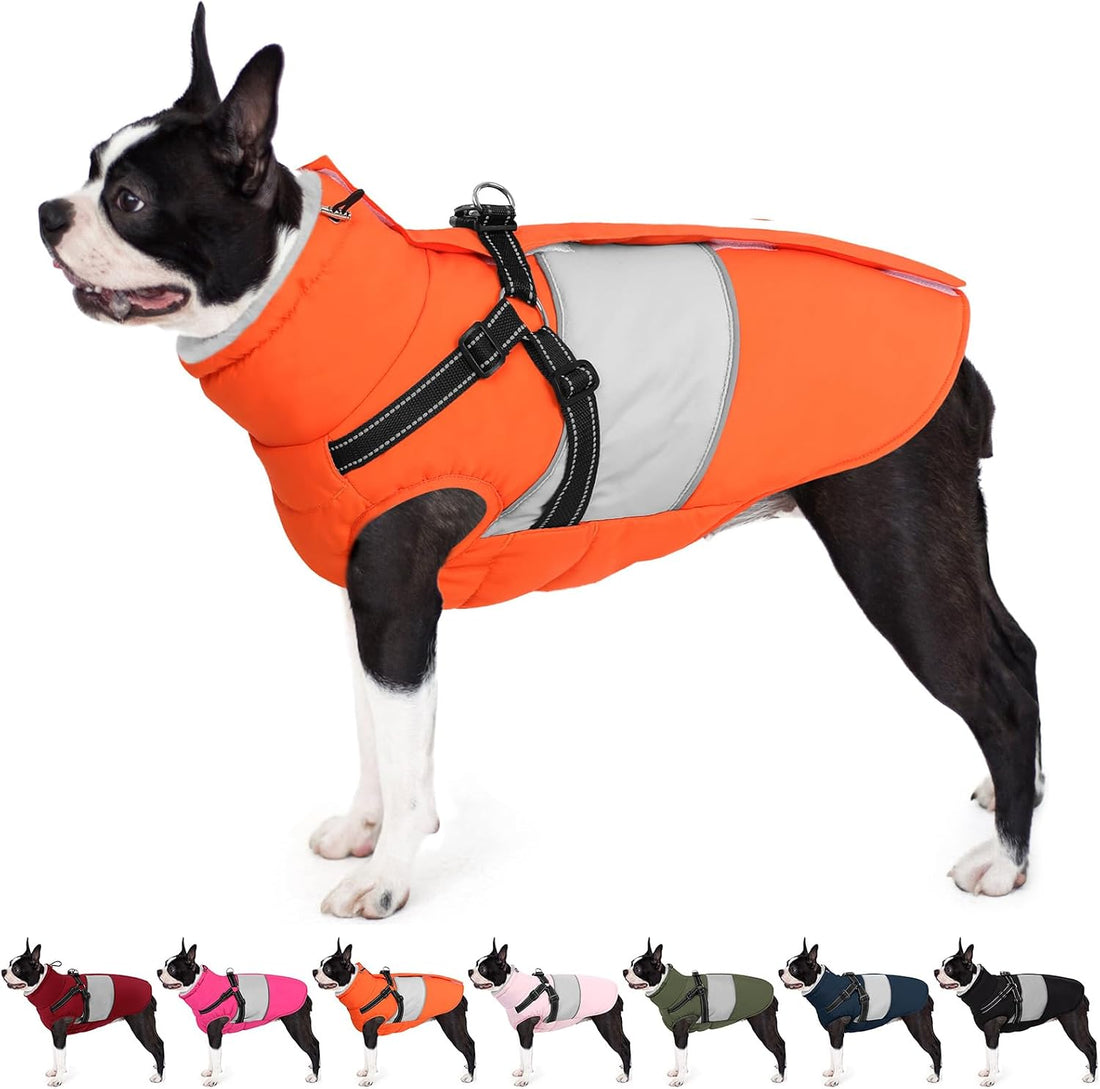 AOFITEE Dog Coat with Harness Waterproof Dog Winter Jacket for Medium