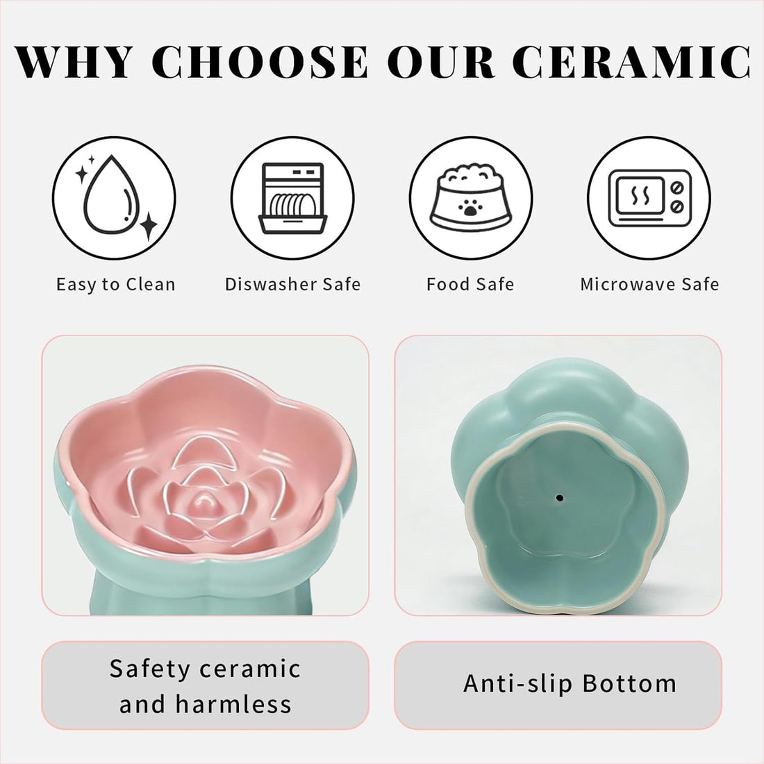 Koieam Cat Slow Feeder Flower-Shaped Ceramic Slow Feeder Cat Bowl