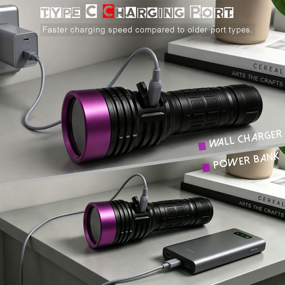 UV Black Light 365 nm Rechargeable Flashlight with Filter for Pet