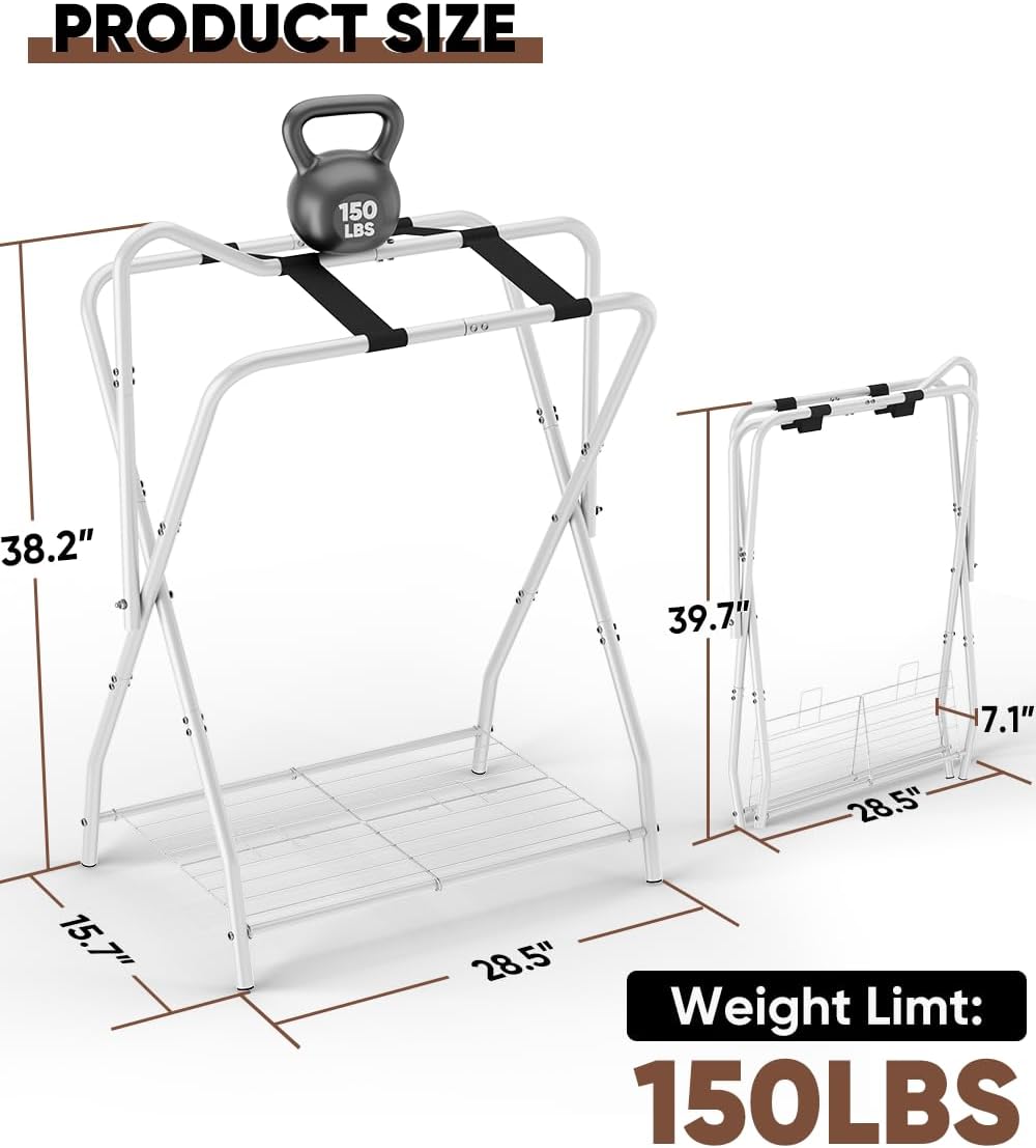 Queension Foldable Saddle Rack with Bottom Storage for Horse Stable