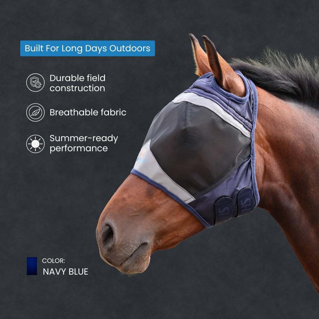 Shires FlyGuard Pro Fine Mesh Fly Mask with UV Protection Navy/Ear