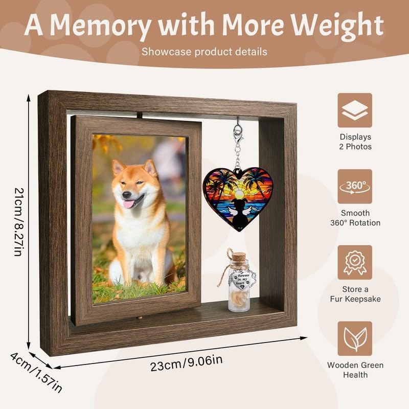Pet Memorial Gifts for Loss of Cats- 360° Rotating Wooden Photo Frame