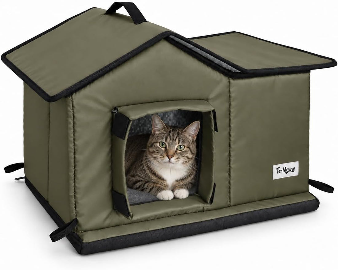 Insulated Outdoor Cat House，Thick Sponge Base Against Cold Ground