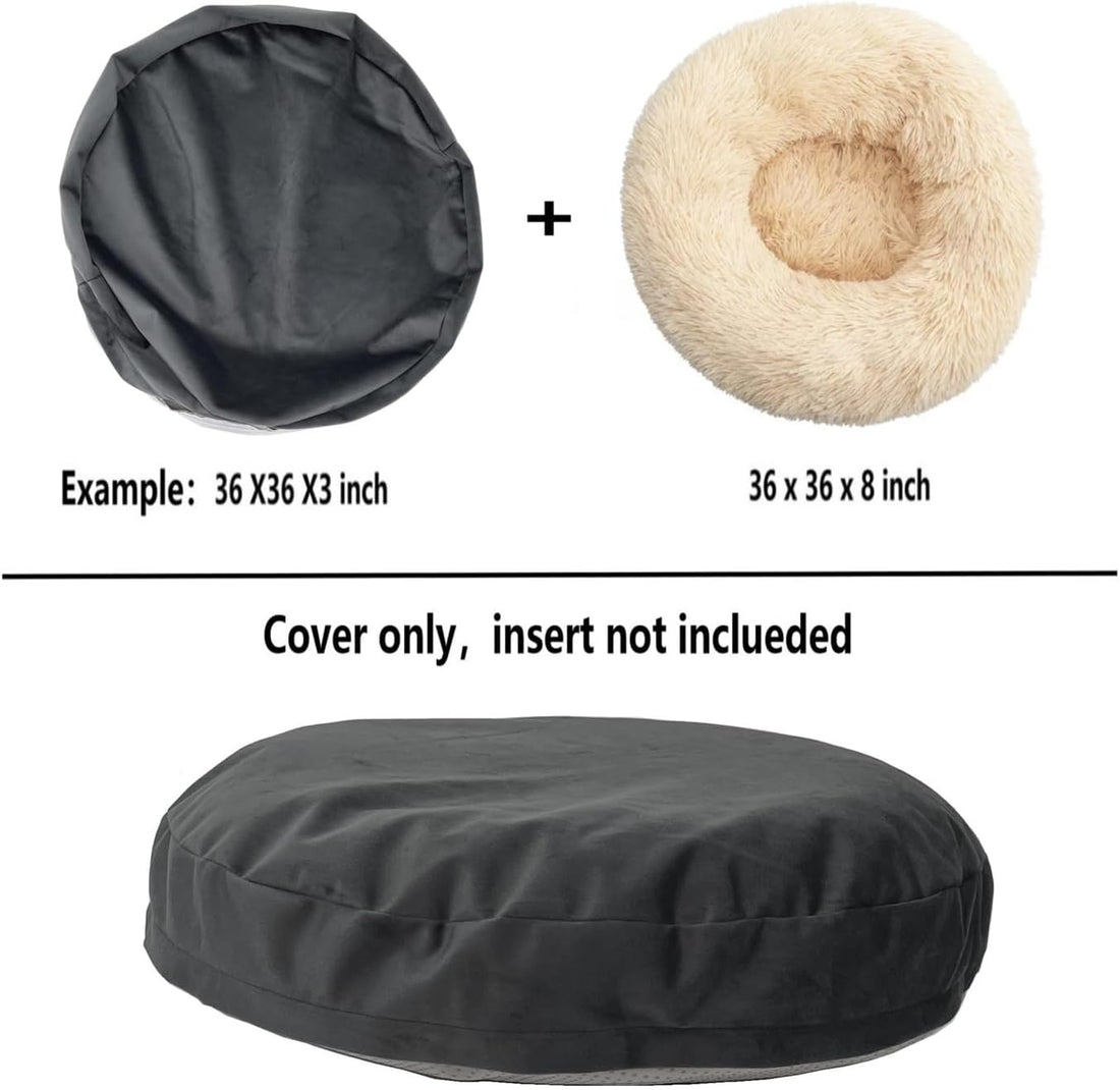 EechicSpace Grey Velvet Round Dog Bed Cover Waterproof Replacement