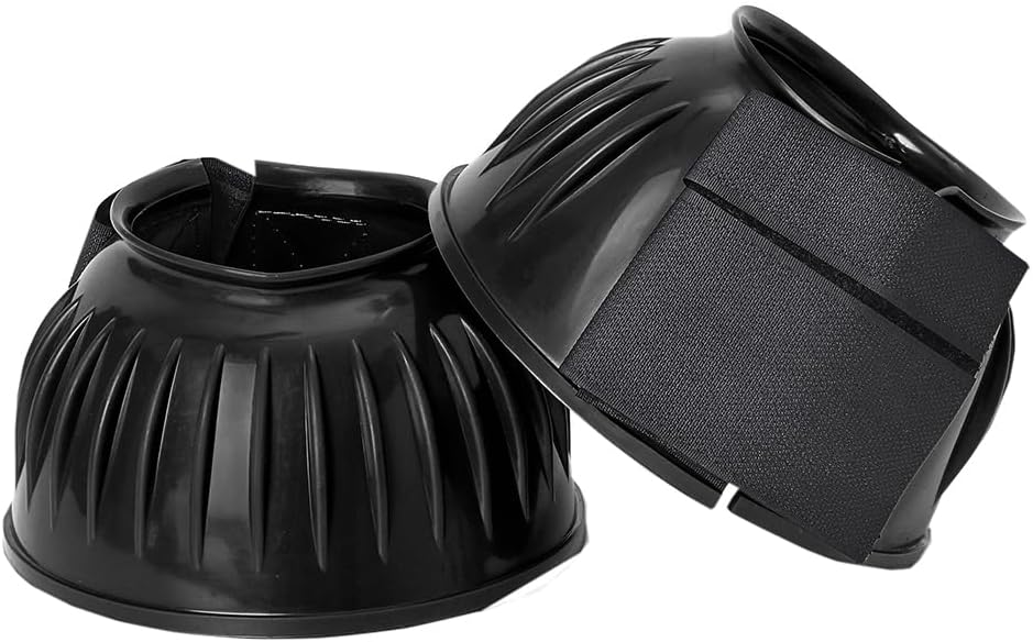 HILASON Western Horse Bell Boots PVC Ribbed Double Hook Loop
