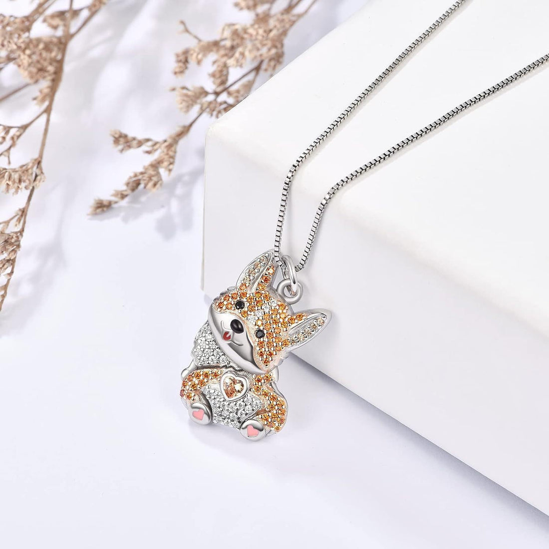 OSCCI Crystal Corgi Heart Necklace for Women Cute Cartoon Dog Pendant