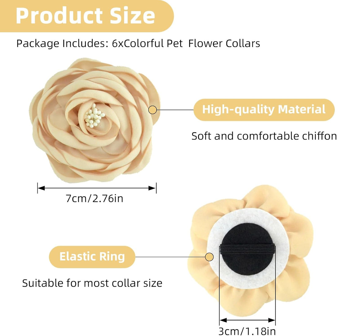 6 Pcs Dog Collar Accessories Slide-On Satin Flower Charms
