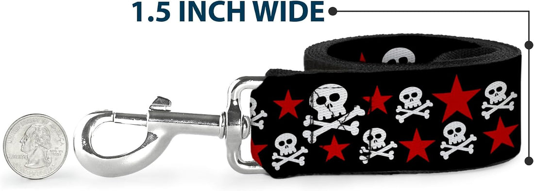 Buckle-Down Pet Leash - Skulls & Stars Black/White/Red - 4 Feet Long