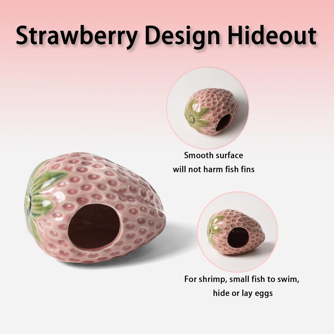 Pink Aquarium Decor Ceramic Cute Strawberry Betta Fish Tank Cave