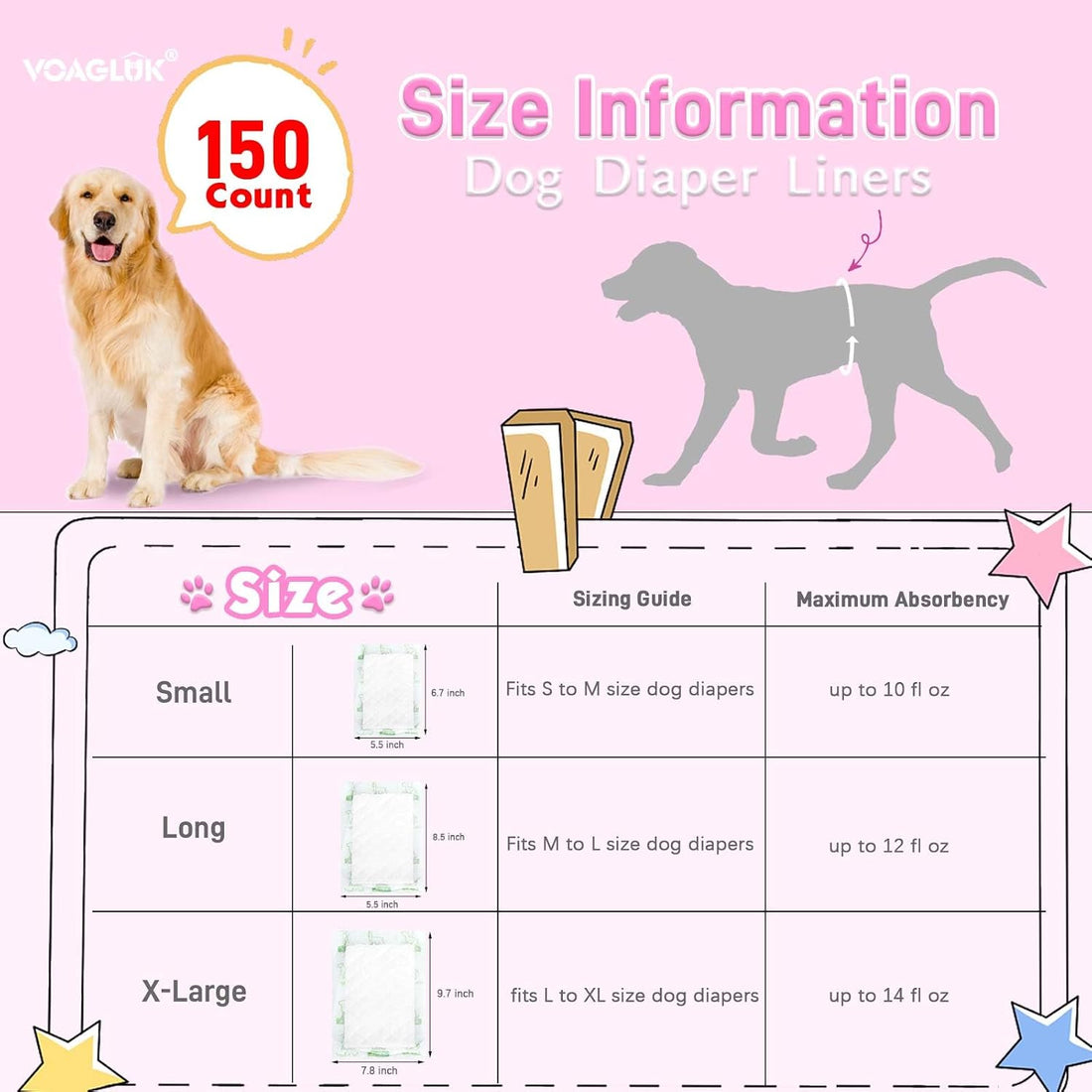 Dog Diaper Liners for Male and Female Dogs, 150ct