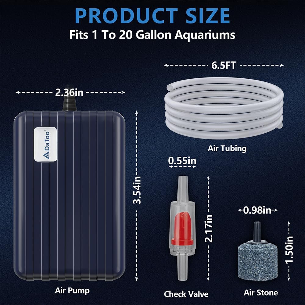 DaToo Aquarium Air Pump Compact Fish Tank Air Pump Quiet Aquarium