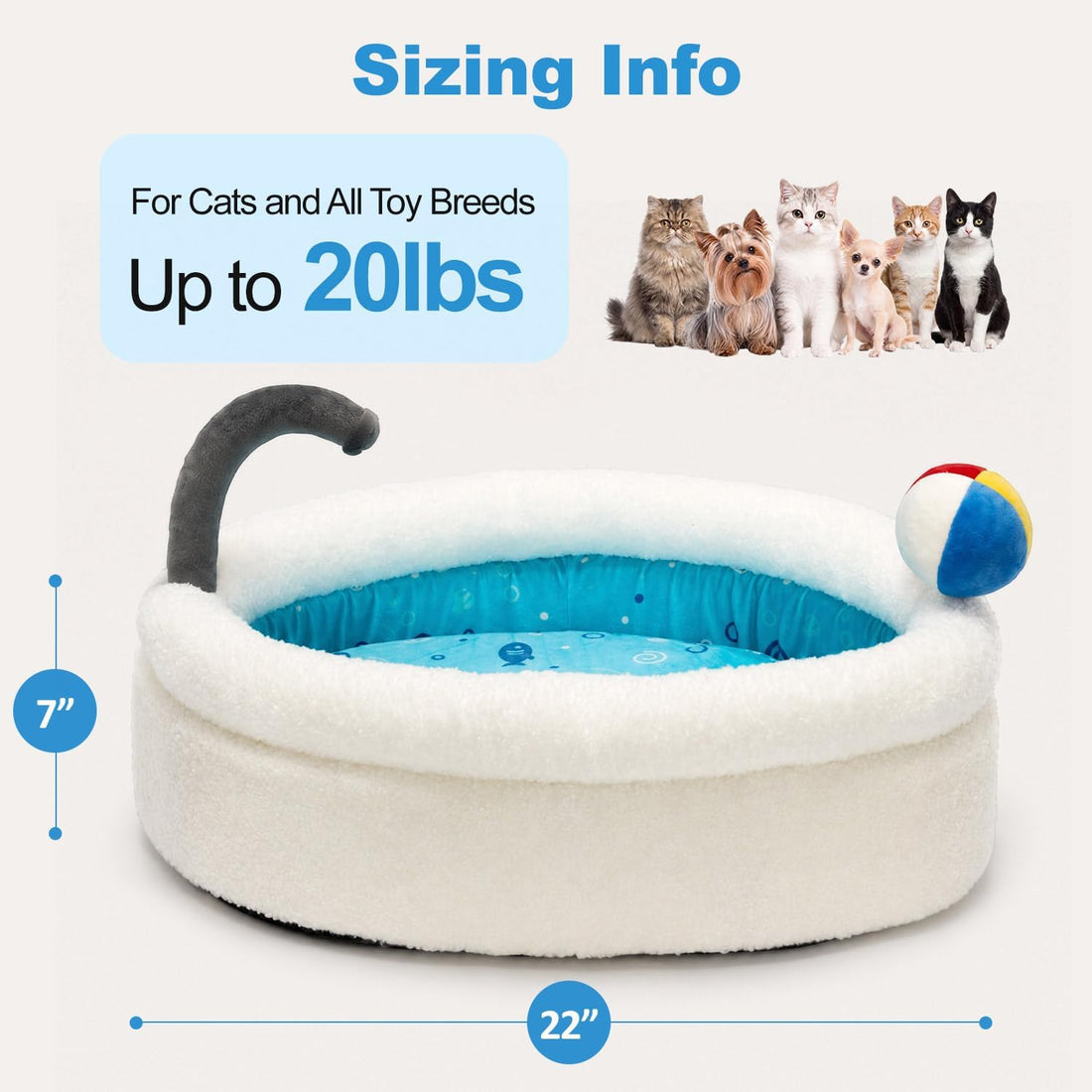 Bathtub Cat Bed, Calming Small Dog Bed 22in