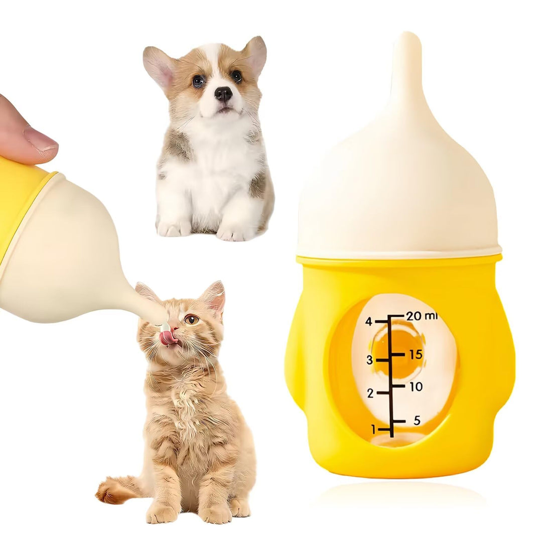 Pet Nursing Bottle, Yellow Animal Feeding Bottles with Soft Silicone