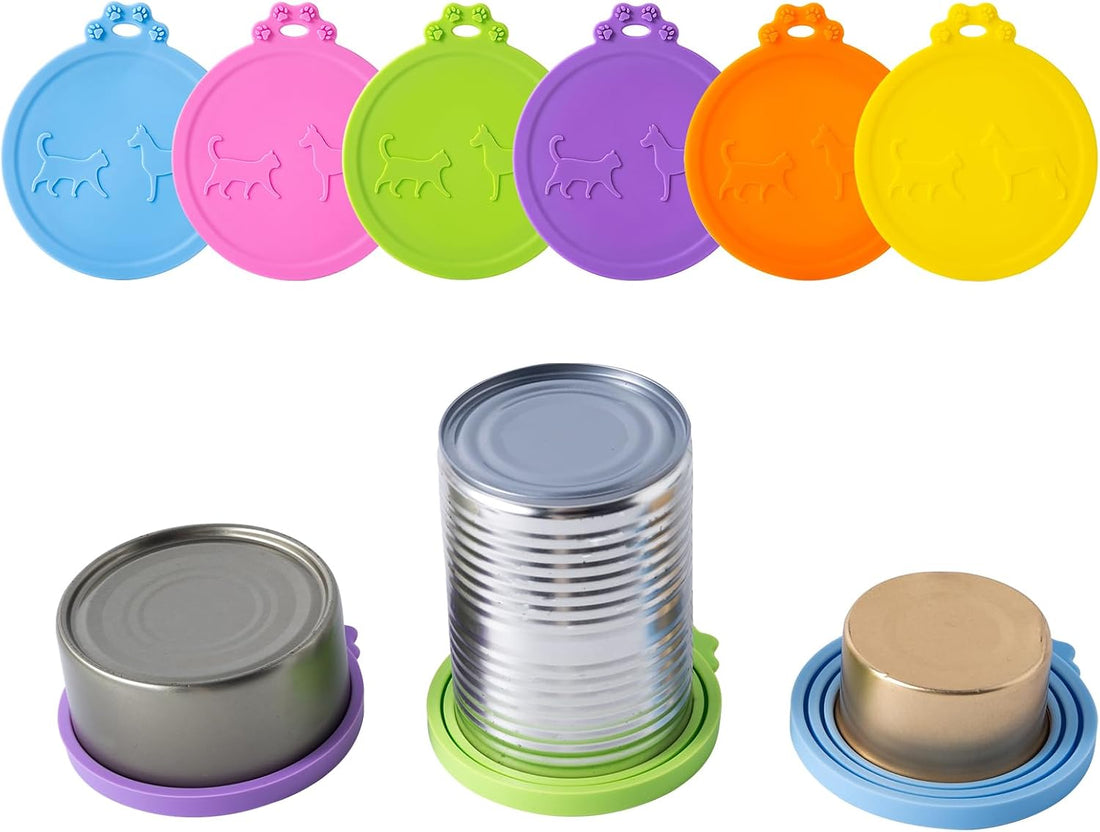 6Pack Pet Food Can Cover Lids with Stainless Steel Spoon for Cat Dog