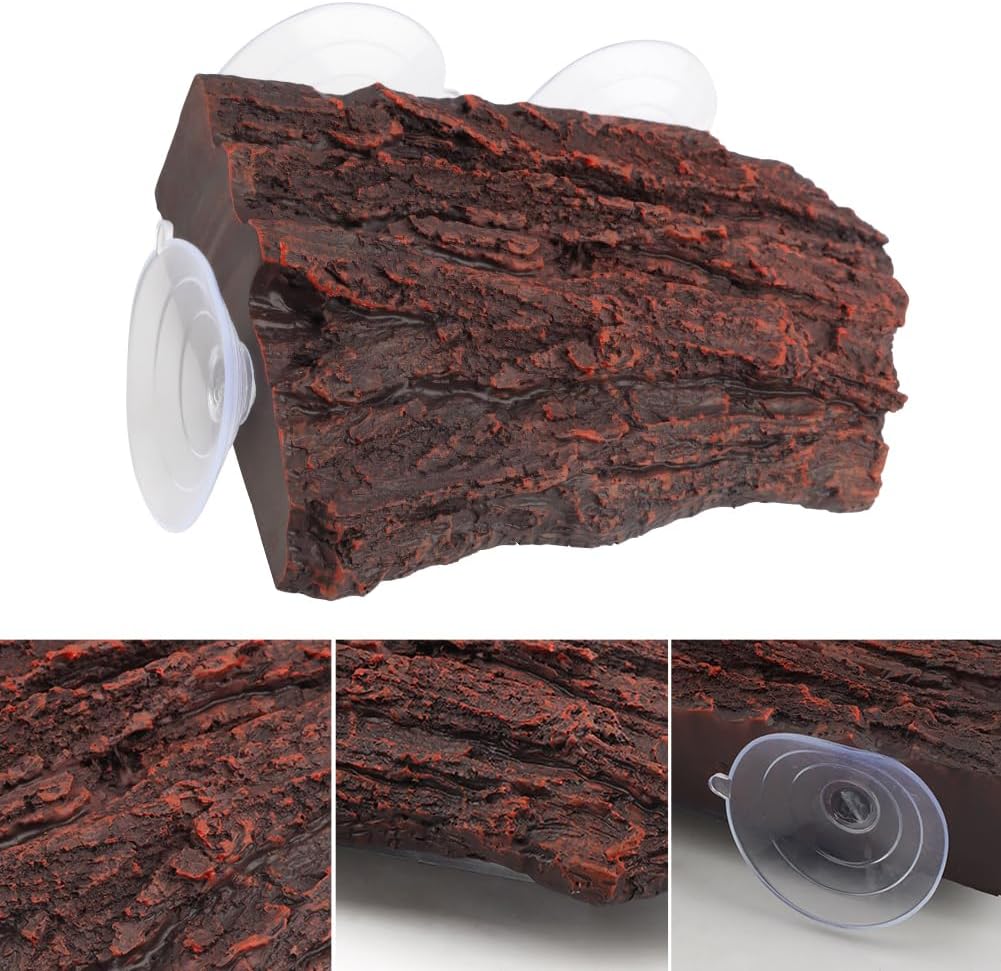 Turtle Basking Platform, Resin Bark‑Textured Turtle Dock with 3