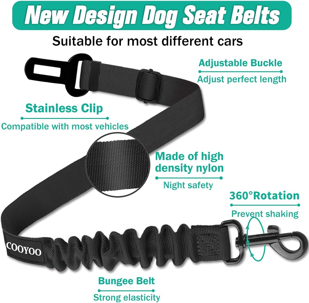 COOYOO Dog Seat Belt,3 Piece Set Retractable Dog Car Harness