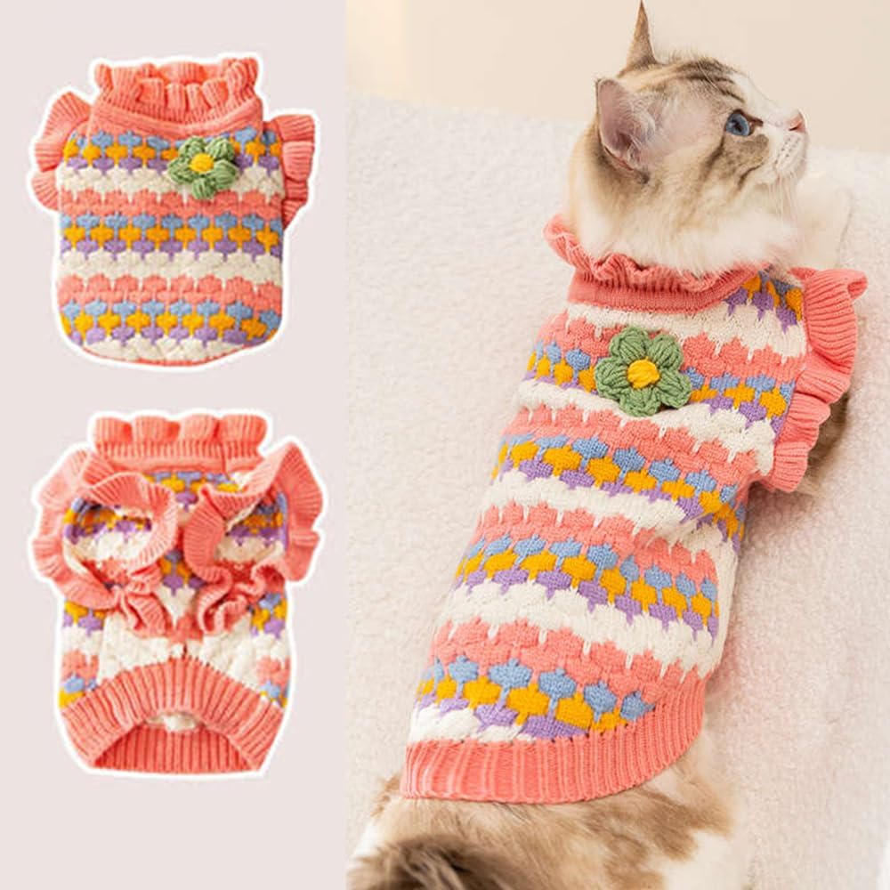 Anelekor Small Dog Sweater, Knitted Tulip Cat Sweater