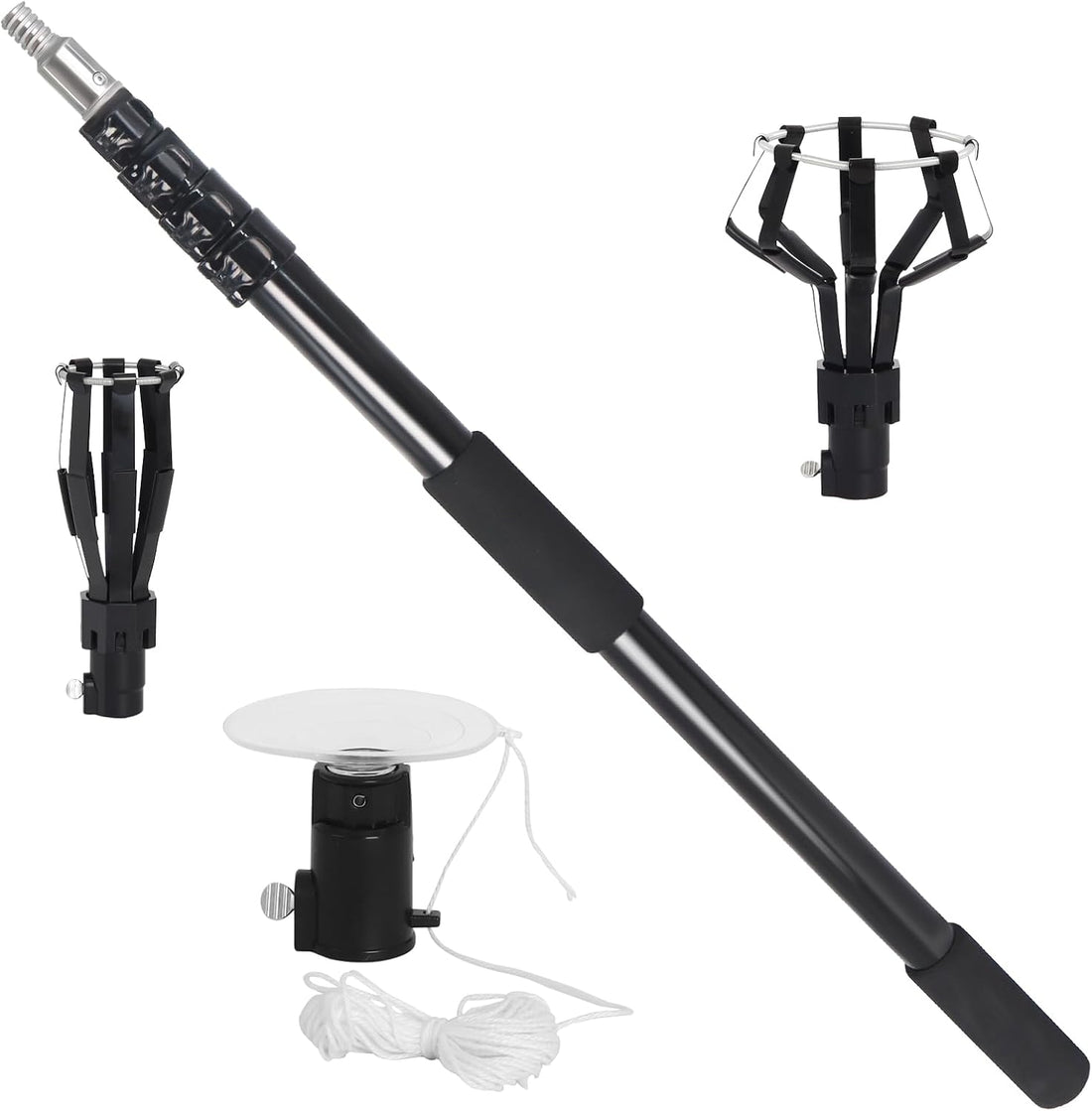Light Bulb Changer Set with Suction Cup & Cage Changer, Black (4 Pcs)