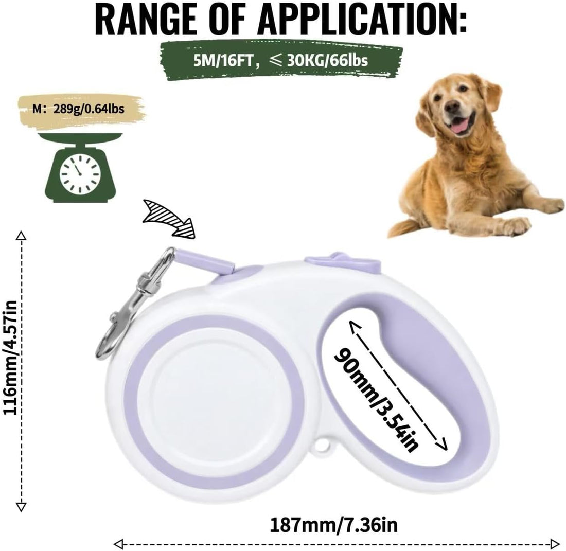 10-16FT,66LBS,Highly Reflective Retractable Dog Leash,M