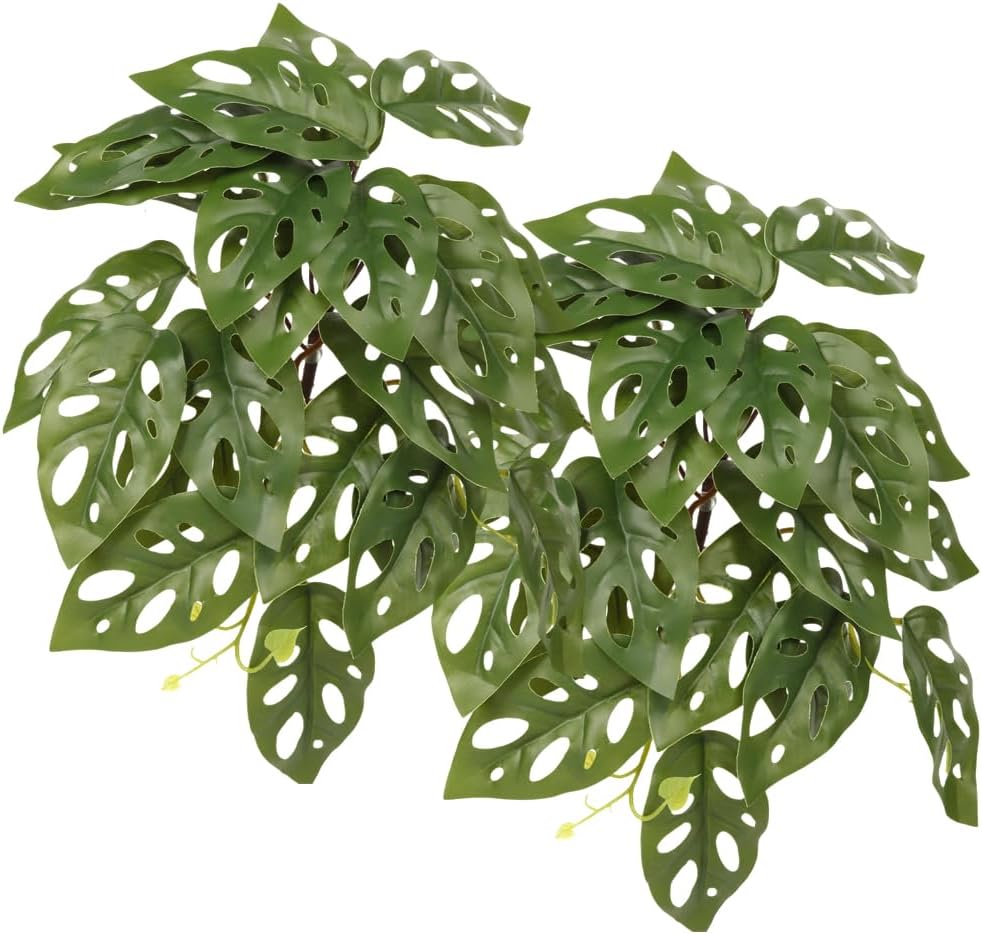 2Pack Reptile Plants for Terrarium, Fake Monstera with Suction Cups