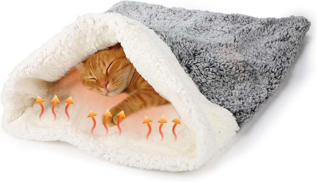 Self Heating Cat Sleeping Bag for Indoor Cats, Gray, Classic