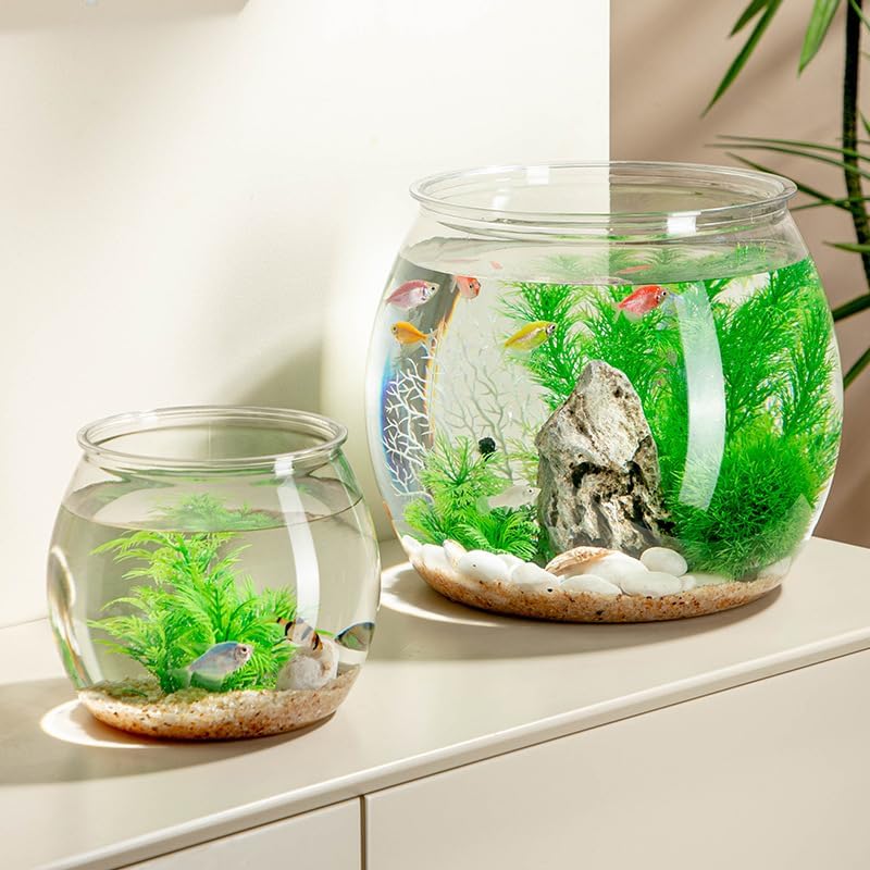 2pcs Plastic DIY Fish Bowls - 135oz Round Clear Fish Tanks 1 Gallon