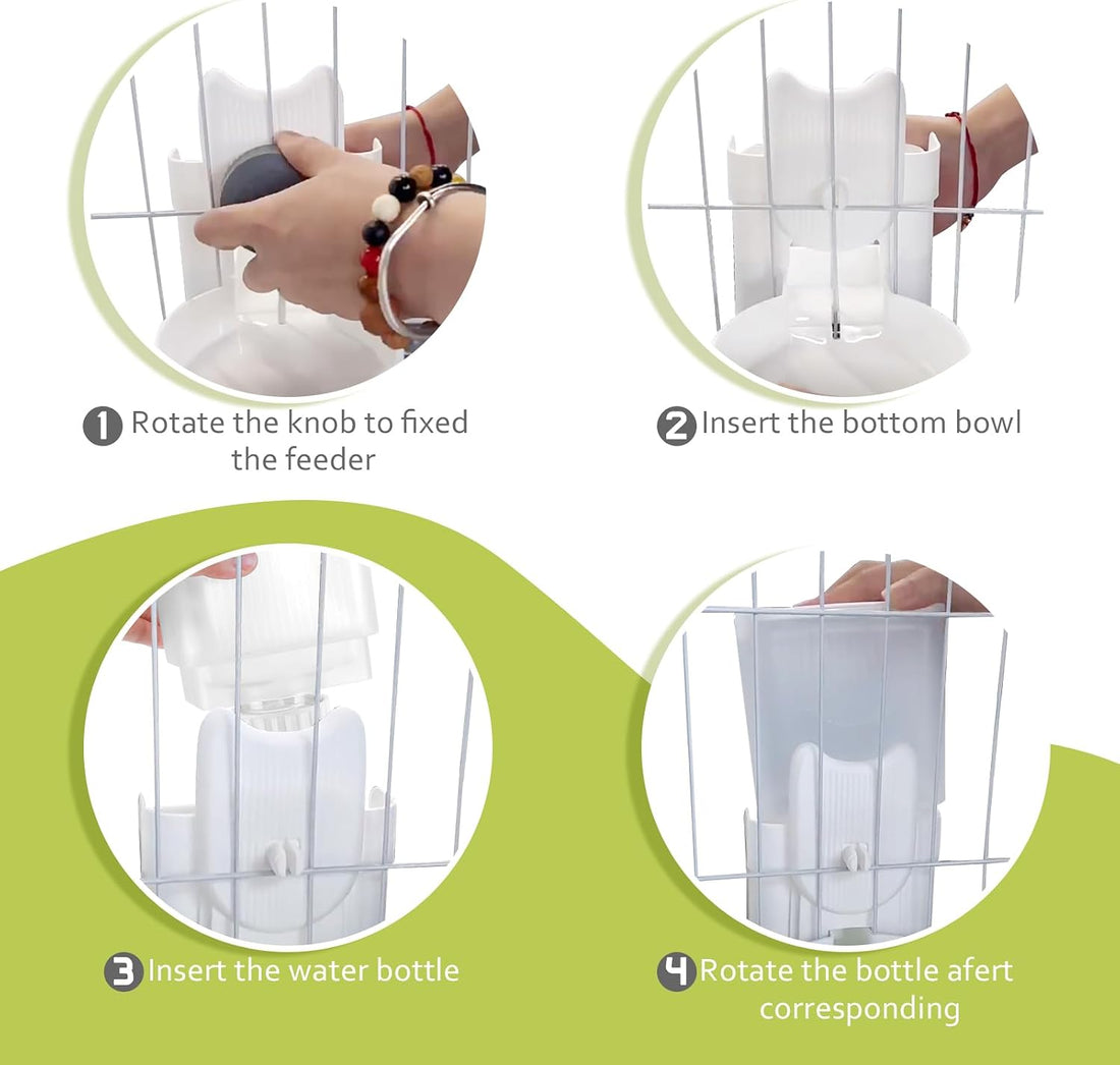 Hanging Cage Auto Pet Food Bowl Water Bottle Dispenser, 1L