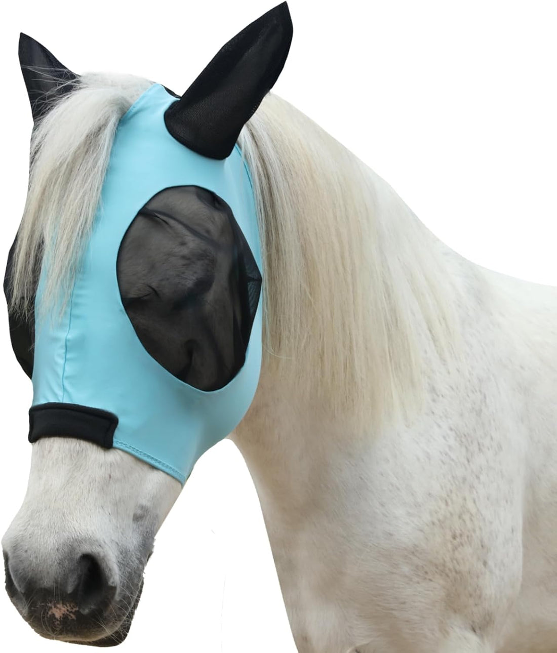 Stretchy Horse Fly Mask with Ears, Large Eye Space Paleblue Cob